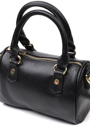 Елегантна жіноча сумка-бочечка з двома ручками з натуральної шкіри vintage 22353 чорна2 фото