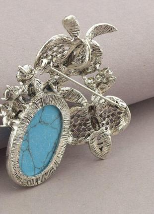 Брошь бабочки бирюза прессованная, размер 60x50мм.