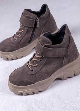 Женские зимние ботинки из натуральной замши цвет визон4 фото