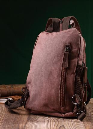 Небольшой рюкзак из полиэстера с большим количеством карманов vintage 22150 коричневый8 фото