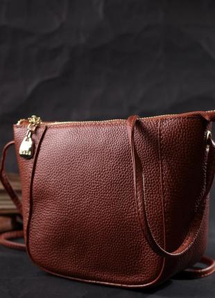 Небольшая женская сумка через плечо из натуральной кожи vintage 22300 коричневая7 фото