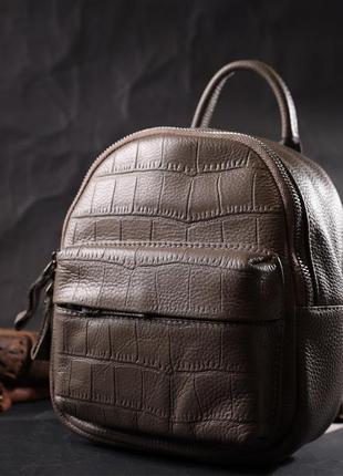 Женский компактный стильный рюкзак из натуральной кожи vintage 22435 серый6 фото