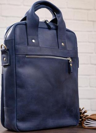 Стильная сумка под а4 вертикального формата в матовой коже 11170 shvigel, синяя8 фото