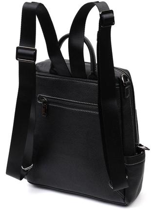 Місткий жіночий рюкзак-сумка прошитий білою строчкою з натуральної шкіри vintage 22314 чорний2 фото