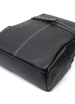Місткий жіночий рюкзак-сумка прошитий білою строчкою з натуральної шкіри vintage 22314 чорний4 фото
