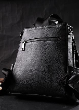 Місткий жіночий рюкзак-сумка прошитий білою строчкою з натуральної шкіри vintage 22314 чорний8 фото