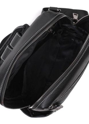 Місткий жіночий рюкзак-сумка прошитий білою строчкою з натуральної шкіри vintage 22314 чорний5 фото