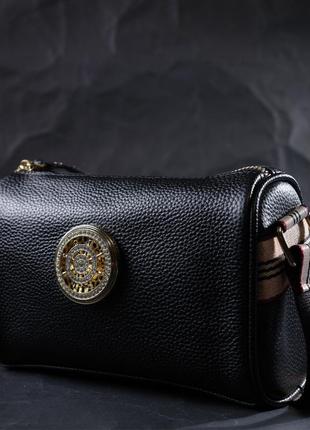 Женская сумка с украшением из натуральной кожи vintage 22262 черная7 фото