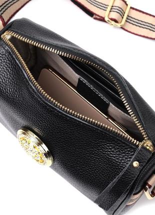Женская сумка с украшением из натуральной кожи vintage 22262 черная5 фото