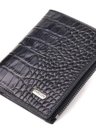 Вертикальний гаманець із натуральної шкіри з тисненням під крокодила canpellini 21673 чорний
