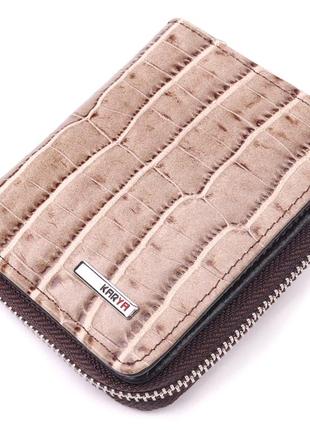 Фактурний жіночий гаманець із монетницею з натуральної шкіри з тисненням під крокодила karya 21413 бежевий