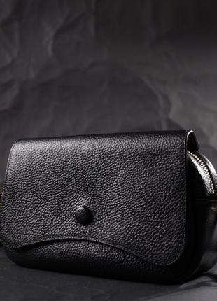 Вечірня жіноча сумка з фігурним клапаном із натуральної шкіри vintage 22429 чорна7 фото