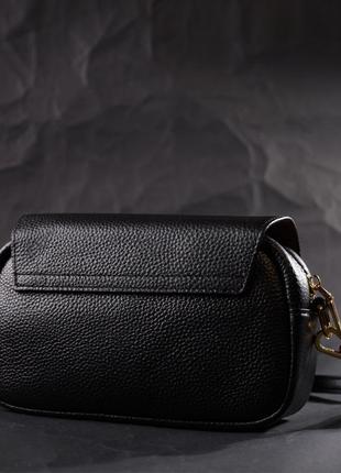 Вечірня жіноча сумка з фігурним клапаном із натуральної шкіри vintage 22429 чорна8 фото
