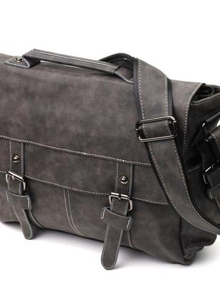 Вместительная мужская сумка из кожзама vintage 22143 серый1 фото