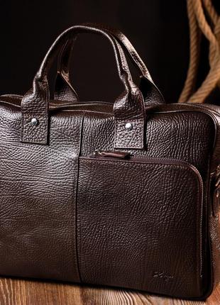 Надійна сумка-портфель на плече karya 20874 шкіряна коричневий8 фото