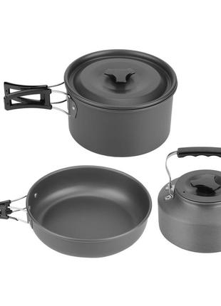 Туристический набор посуды для пикника большой (каструля, сковородка, чайник) steel set d-311