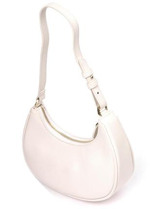 Стильная женская сумка-хобо из натуральной гладкой кожи 21287 vintage молочная2 фото