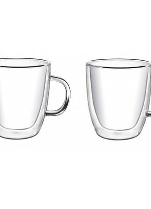 Набір скляних чашок із подвійними стінками з вушками con brio св-8435-2, 2шт, 350мл, з подвійним дном2 фото