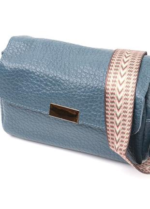 Отличная кожаная женская сумка с оригинальной плечевой лямкой vintage 22402 синяя