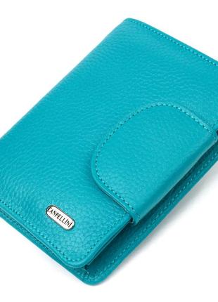 Яскравий вертикальний гаманець із натуральної шкіри canpellini 21678 бірюзовий