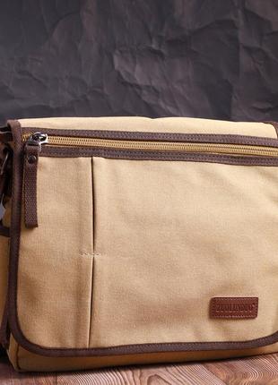 Практична сумка через плече для ноутбука 13" зі щільного текстилю vintage 22202 пісочний7 фото