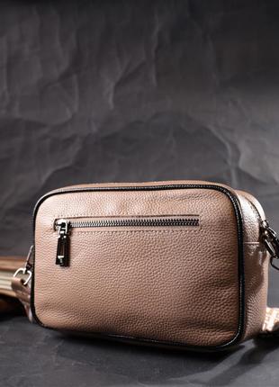Модная кожаная сумка с переплетами для стильных женщин vintage 22409 бежевая7 фото