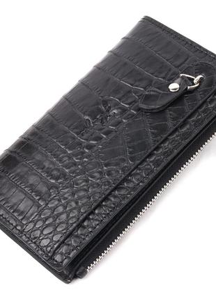 Оригінальний складаний гаманець із натуральної шкіри з тисненням під крокодила karya 21128 чорний