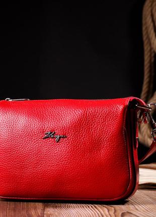 Яркая женская сумка на плечо karya 20845 кожаная красный8 фото