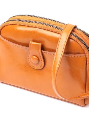 Жіноча шкіряна сумка з глянсовою поверхнею vintage 22421 жовтогарячий1 фото