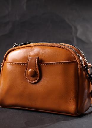 Жіноча шкіряна сумка з глянсовою поверхнею vintage 22421 жовтогарячий7 фото