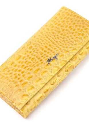 Яркий горизонтальный кошелек из натуральной кожи с тиснением под крокодила karya 21174 желтый