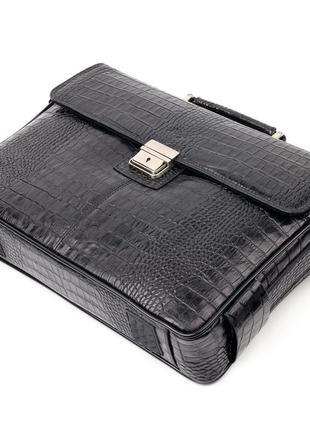 Місткий чоловічий портфель karya 20939 шкіряний чорний3 фото