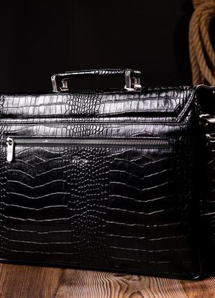 Вместительный мужской портфель karya 20939 кожаный черный9 фото