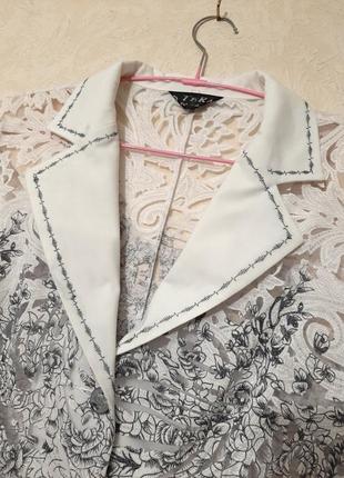 Tera красивая нарядная блуза белая/серая полубатал короткие рукава с подплечниками женская3 фото