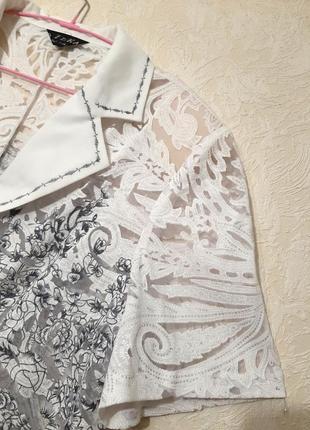 Tera красивая нарядная блуза белая/серая полубатал короткие рукава с подплечниками женская4 фото