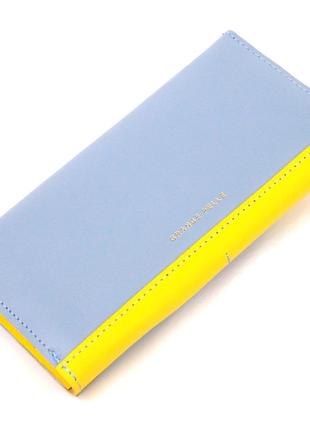 Вместительный женский кожаный кошелек комби двух цветов сердце grande pelle 16740 желто-голубой2 фото