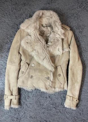 Burberry 100% шкіра та хутро стильна дубленка куртка косуха від преміум бренду