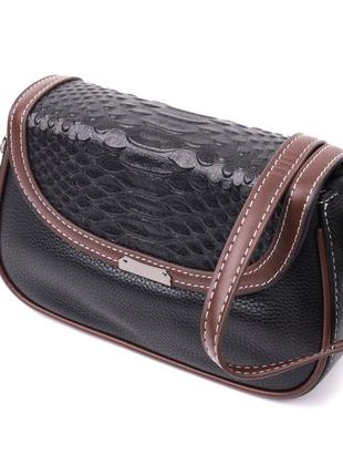 Стильна сумка для жінок із фактурним клапаном із натуральної шкіри vintage 22374 чорна