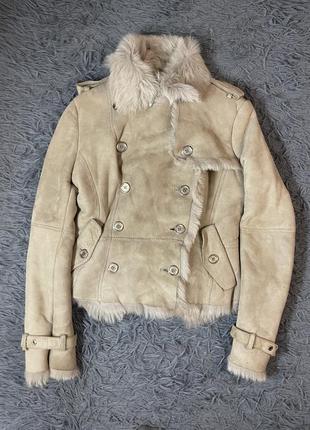 Burberry 100% кожа и мех стильная дубленка куртка косуха от премиум бренда2 фото