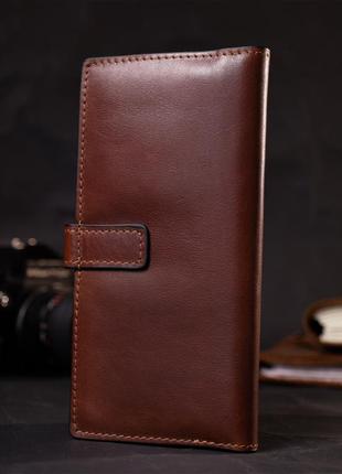 Интересный вертикальный кошелек из натуральной кожи grande pelle 11660 коричневый8 фото