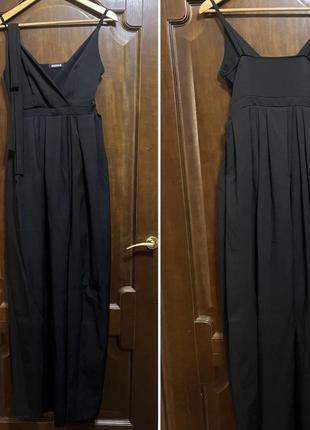 Черное длинное вечернее платье с разрезом3 фото