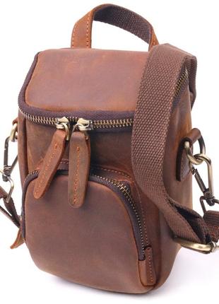 Компактная мужская сумка из натуральной винтажной кожи 21295 vintage коричневая