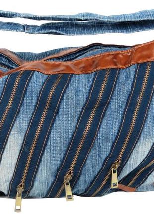 Женская джинсовая, коттоновая сумка fashion jeans bag синяя4 фото