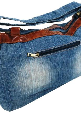 Женская джинсовая, коттоновая сумка fashion jeans bag синяя5 фото