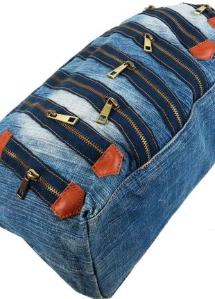 Женская джинсовая, коттоновая сумка fashion jeans bag синяя7 фото