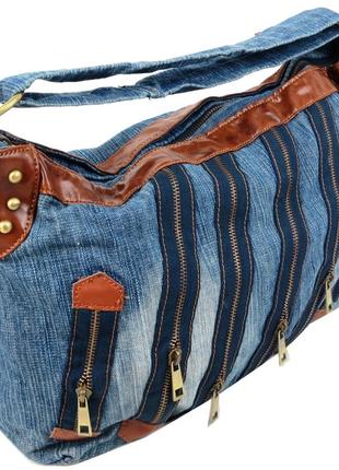 Женская джинсовая, коттоновая сумка fashion jeans bag синяя3 фото