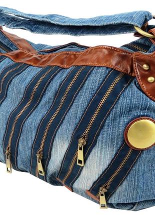 Женская джинсовая, коттоновая сумка fashion jeans bag синяя6 фото