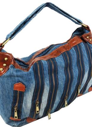 Женская джинсовая, коттоновая сумка fashion jeans bag синяя2 фото