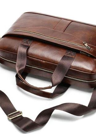 Деловая мужская сумка из зернистой кожи vintage 14837 коричневая10 фото