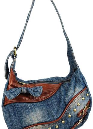 Женская джинсовая сумка небольшого размера fashion jeans bag синяя1 фото